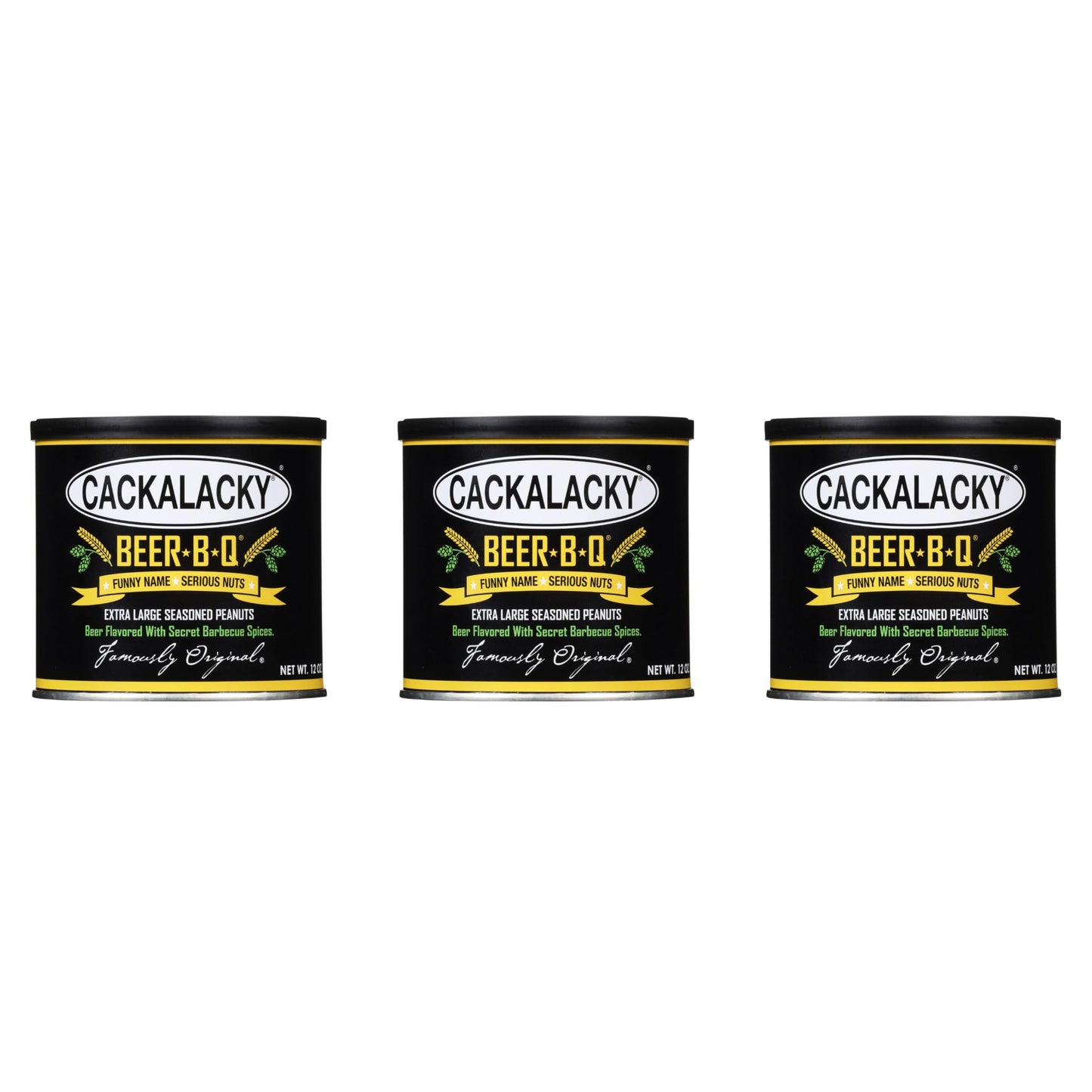 Cackalacky Beer-B-Q Seasoned Peanuts 3-Pack - 36 oz Total - Roasted Extra-Large Carolina BBQ Peanuts