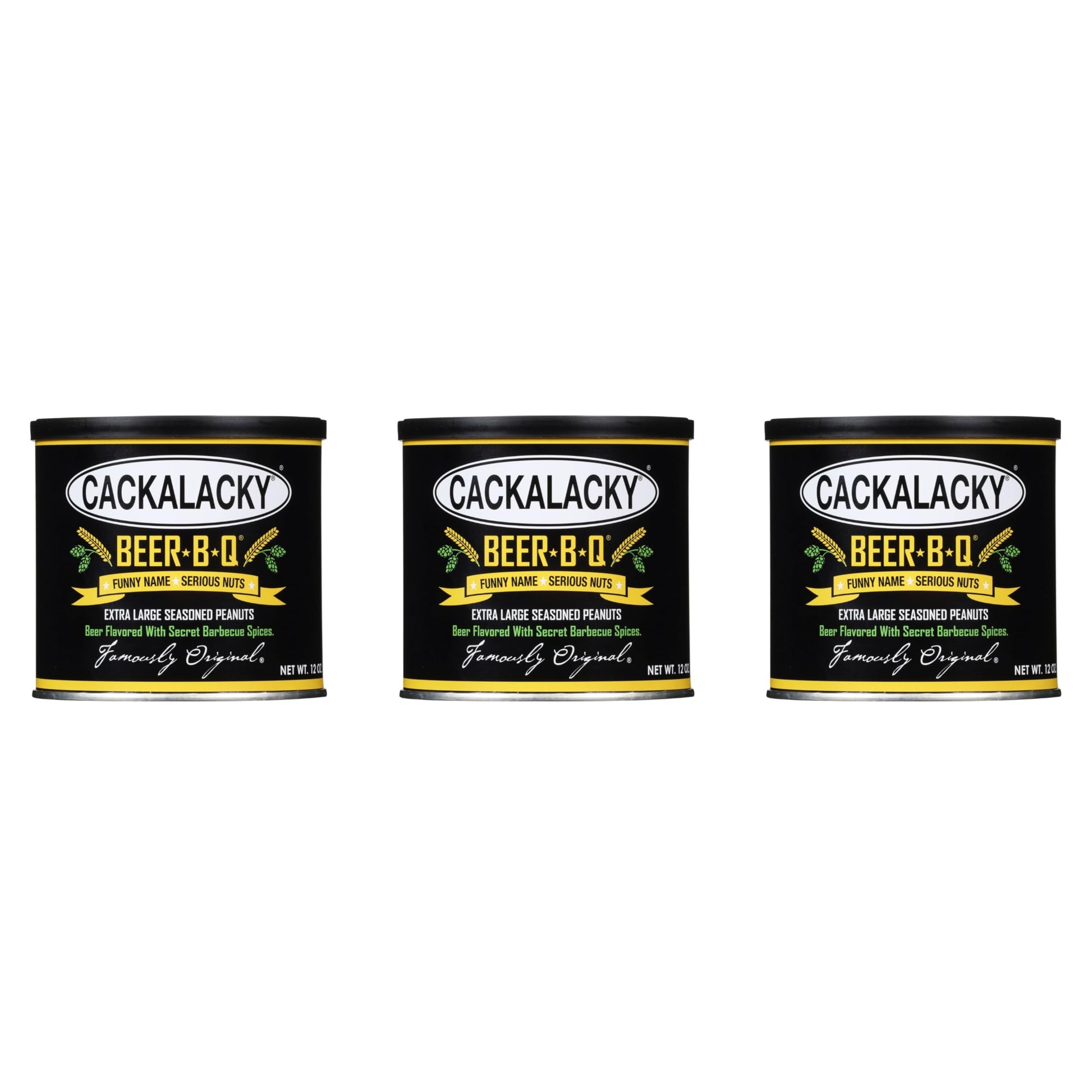 Cackalacky Beer-B-Q Seasoned Peanuts 3-Pack - 36 oz Total - Roasted Extra-Large Carolina BBQ Peanuts