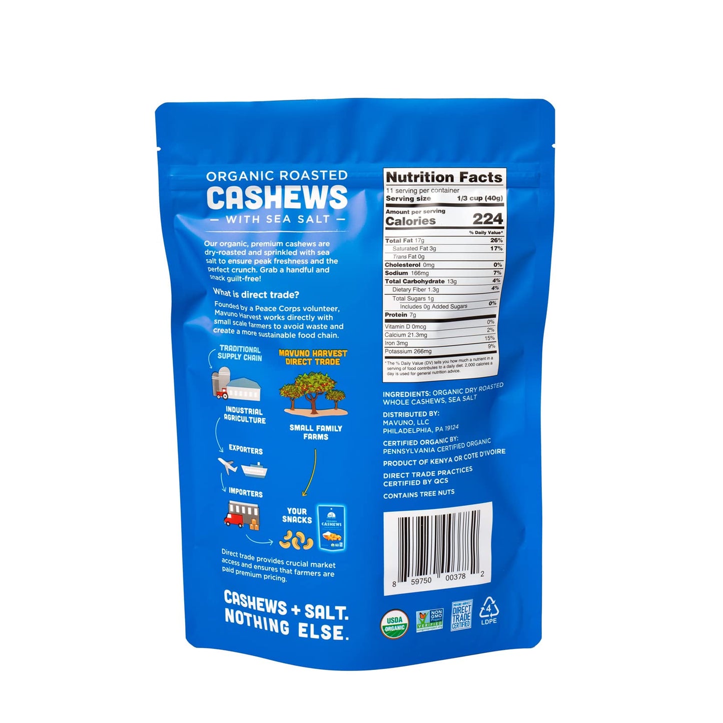 Mavuno Harvest Organic Roasted Cashews With Sea Salt | Dry Roasted Whole Cashew Nuts | Vegan, Non Gmo Healthy Snacks For Kids And Adults | Office Friendly Work Snack | 16 Ounce, Pack Of 1