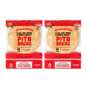 Joseph'S Pita Bread Value 2-Pack, Flax Oat Bran And Whole Wheat, 7G Net Carbs Per Serving, Fresh Baked (6 Per Pack, 12 Pitas Tot