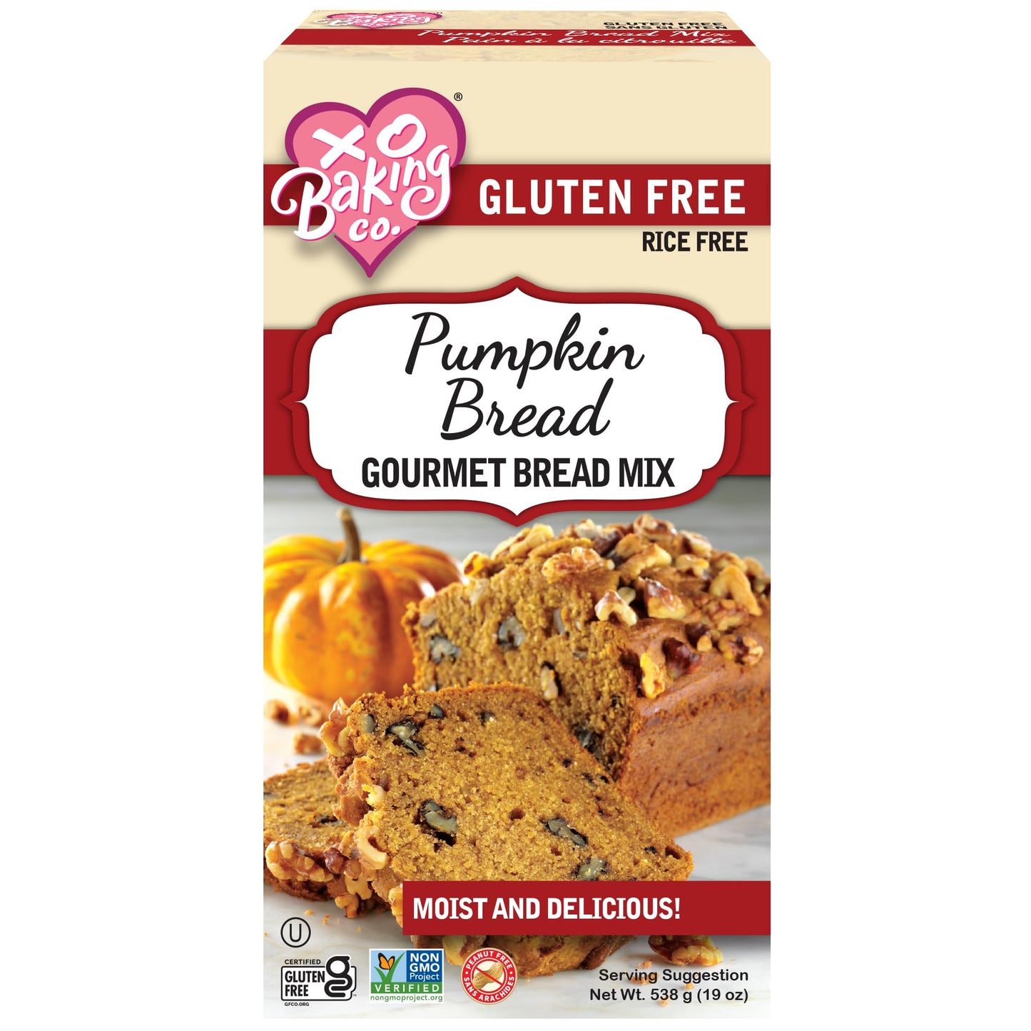 XO Baking Co. Gluten Free Pumpkin Bread Mix, Non-GMO, Dairy Free, 19oz