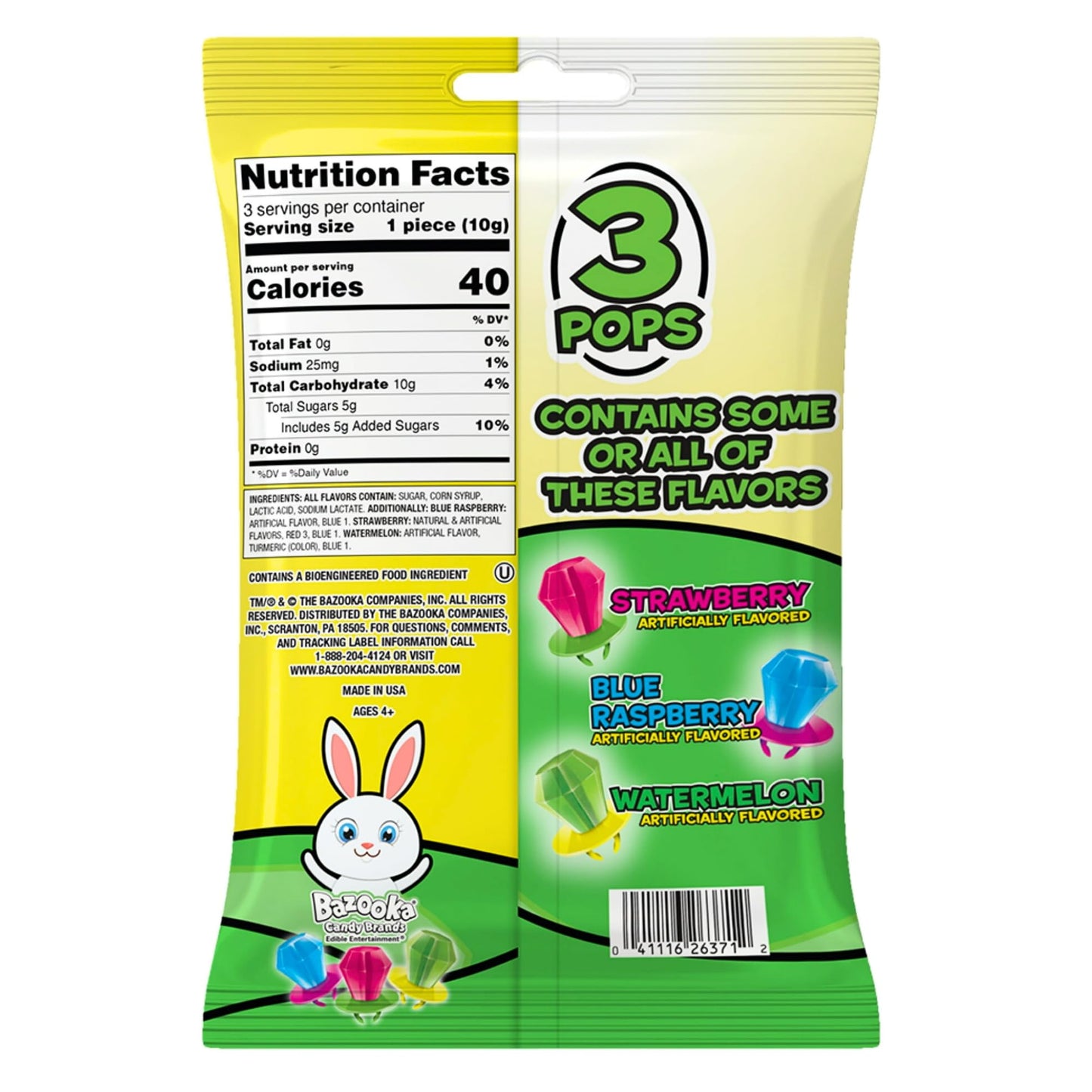 Easter Ring Pops, Watermelon, Strawberry And Blue Raspberry Flavored, Basket Stuffer Candies, 3 In Each (Pack Of 3)