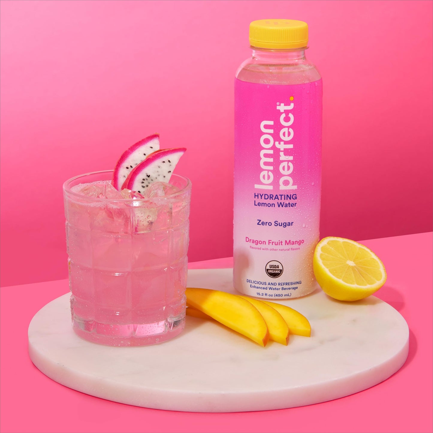 Lemon Perfect Dragon Fruit Mango, Hydrating Flavored Lemon Water, Zero Sugar, Delicious and Refreshing, Organic, 15.2 fl oz Bott