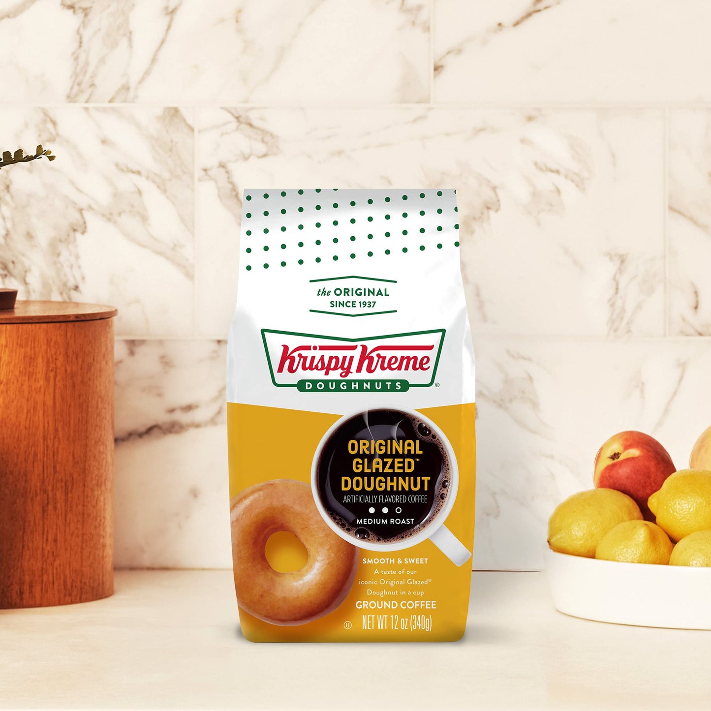 Krispy Kreme Doughnuts Original Glazed Donut Ground Coffee, Bagged 12oz (Pack of 2)
