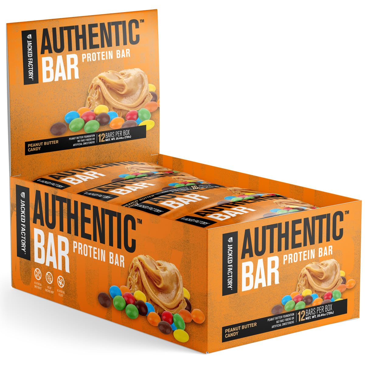 Authentic Bar Peanut Butter Candy Protein Bars - Tasty Meal Replacement Energy Bars w/ 16g Whey Protein Isolate, Natural Sugars 