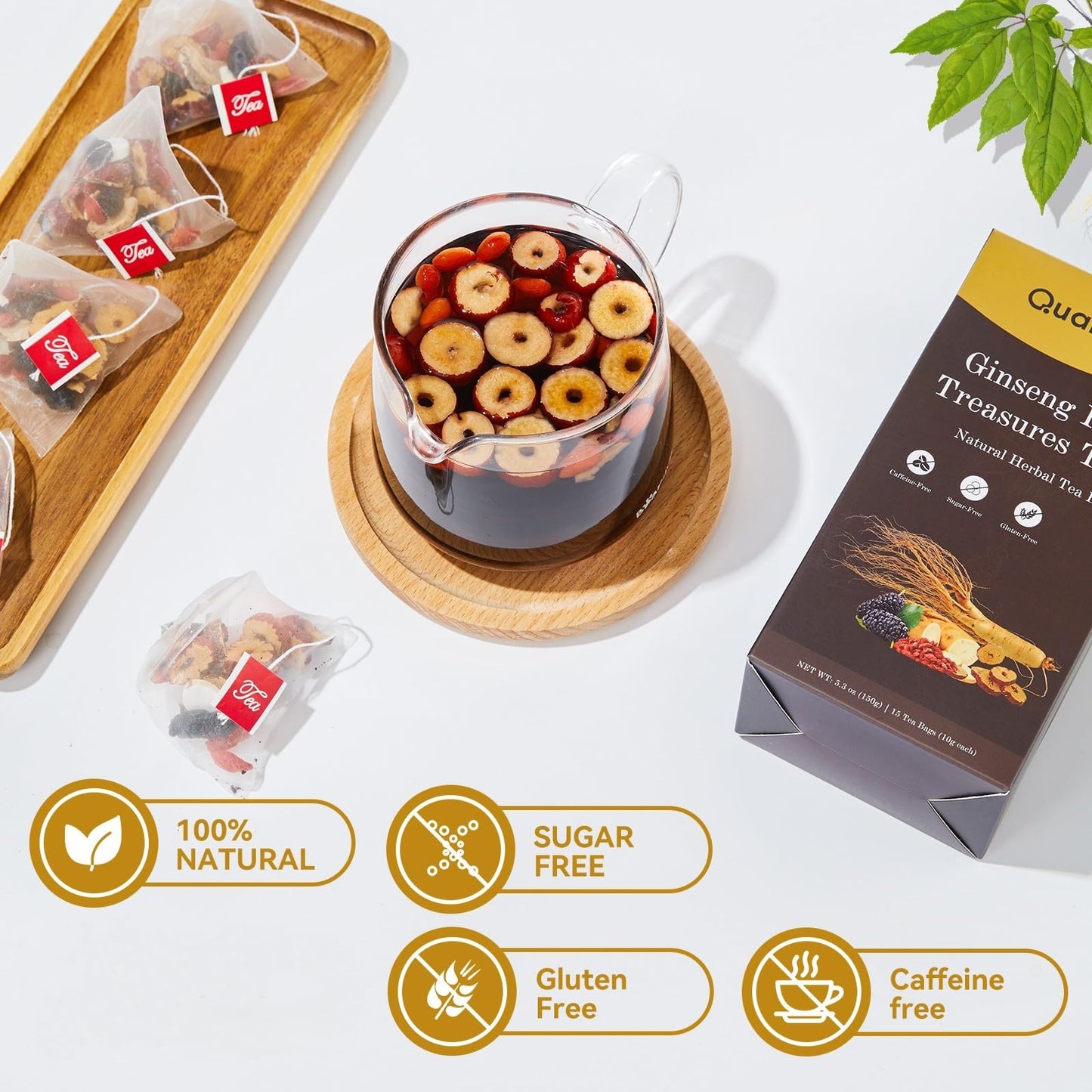 Ginseng Five Treasures Herbal Tea Bags, Traditional Chinese Herbal Blend with 7 Ingredients, Natural Tea for Women & Men (1 Pack