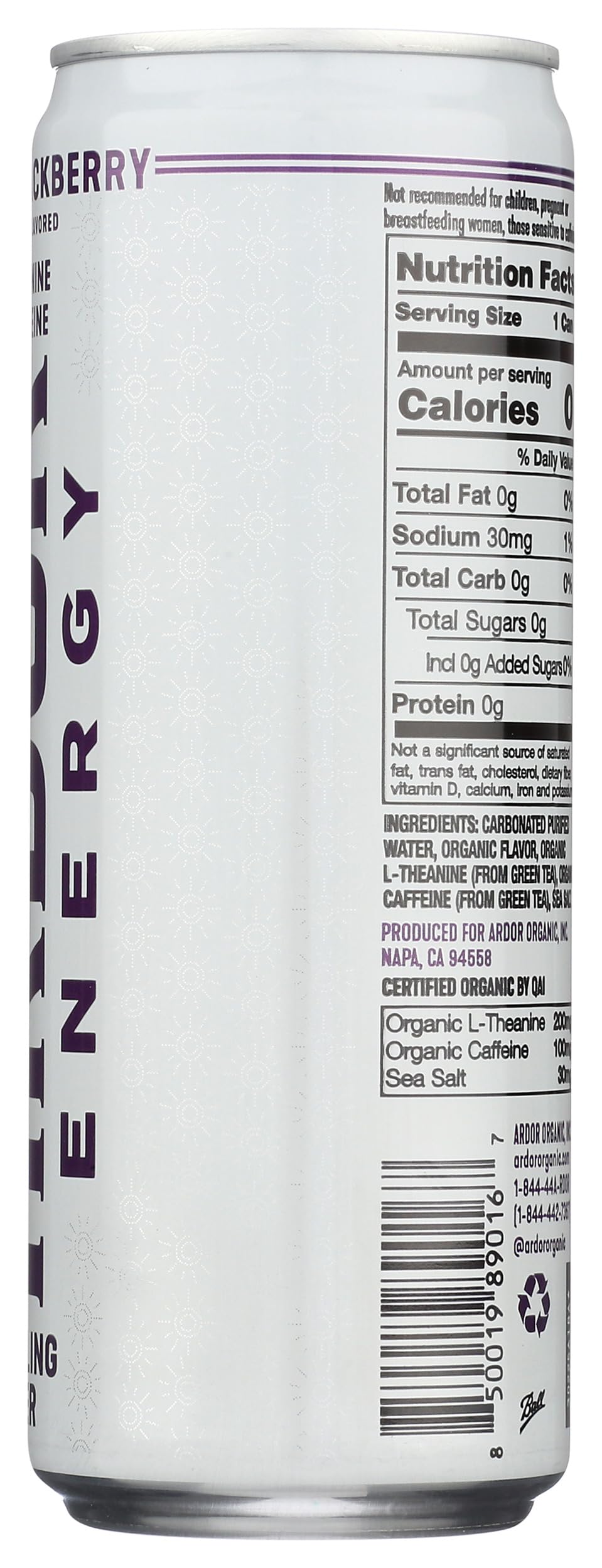 Ardor Organic Vanilla Blackberry Sparkling Energy Water, 12 FZ