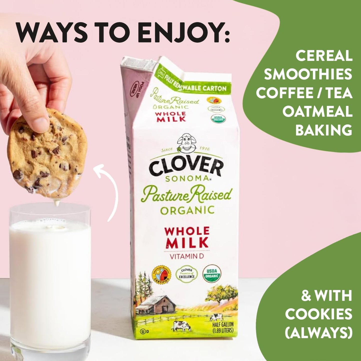 Clover Sonoma, Organic Whole Milk, Half Gallon, 64 oz