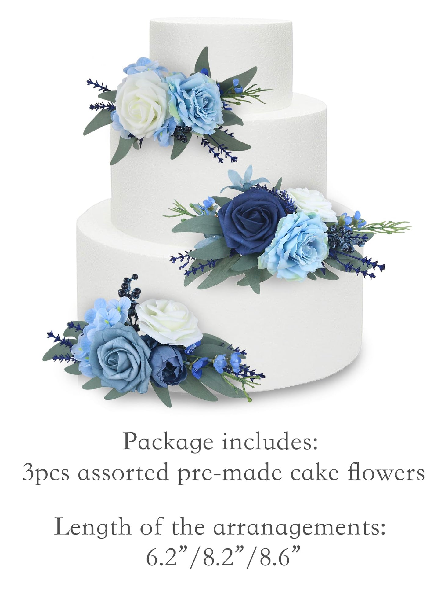 Rinlong 3Pcs Pre-Made Cake Flowers Navy Blue Cake Decorations Wedding Cake Decorating Flowers Decor Christening Birthday Baby Sh