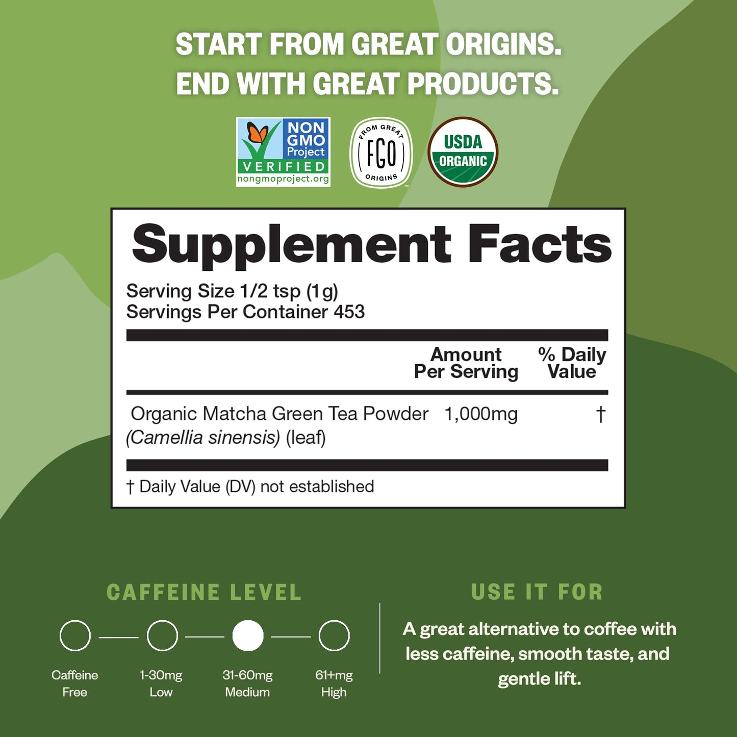 Fgo Organic Matcha Green Tea Powder, Japanese Culinary Grade, Resealable Kraft Bag, 16Oz, Packaging May Vary (Pack Of 1)