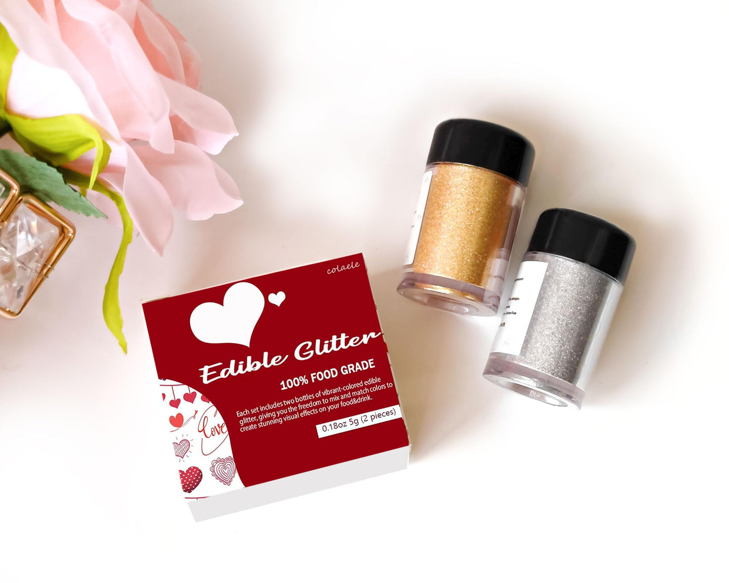 Colaele Edible Glitter Powder - Food Grade Luster Dust for Cake Decorations, 5g, Gold/Silver