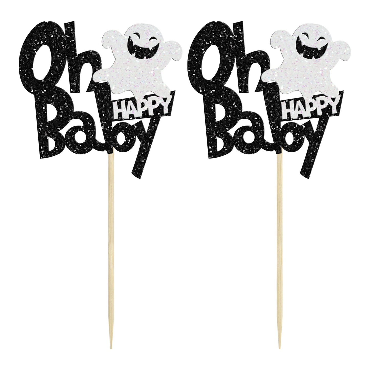 24Pcs Ghost Oh Baby Cupcake Toppers Glitter Gender Reveal Baby Shower Spooky Halloween Cupcake Picks For Halloween Theme Baby Sh