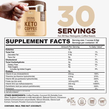 Keto Vitals Instant Keto Coffee Powder - 30 Servings - Low-Calorie Original Sweetened Coffee with Keto-Friendly Creamer
