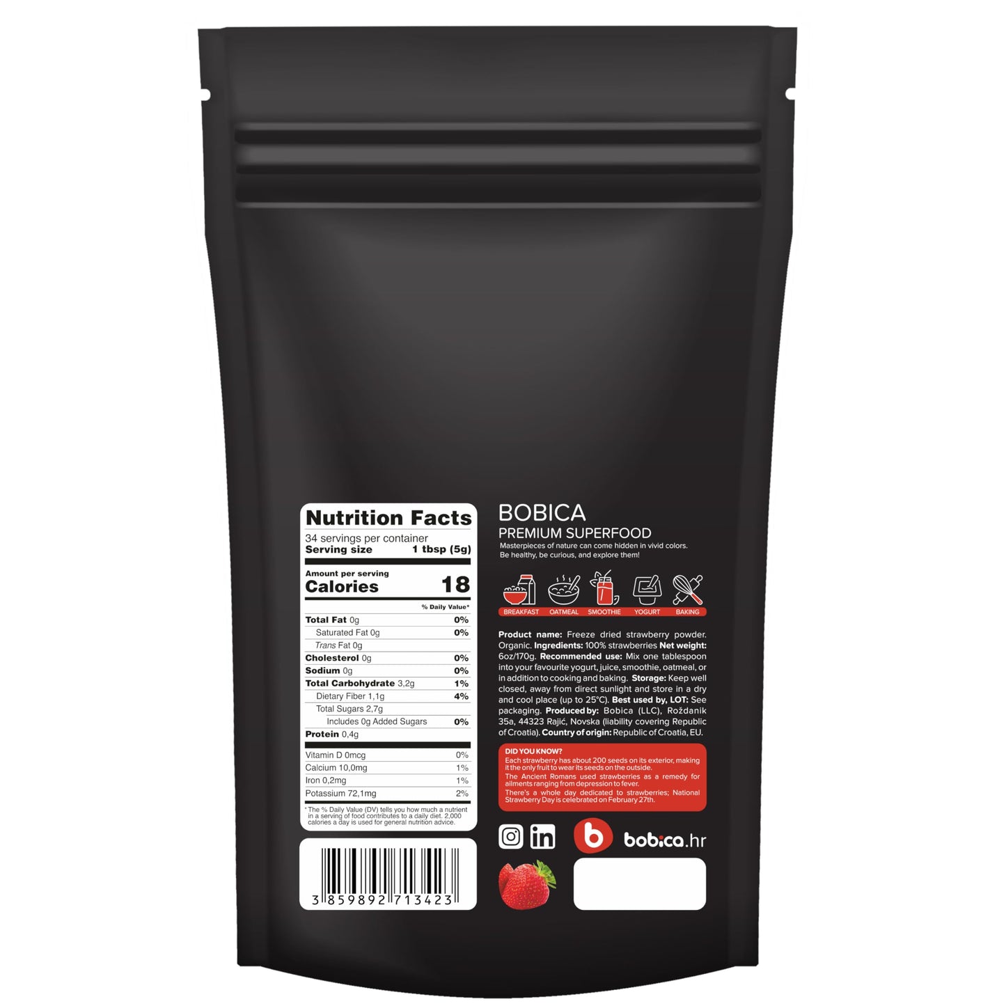 Organic Freeze Dried Strawberry Powder From Freeze Dried Strawberries, Rich In Fiber, For Smoothies, Baking And Flavoring, 6Oz