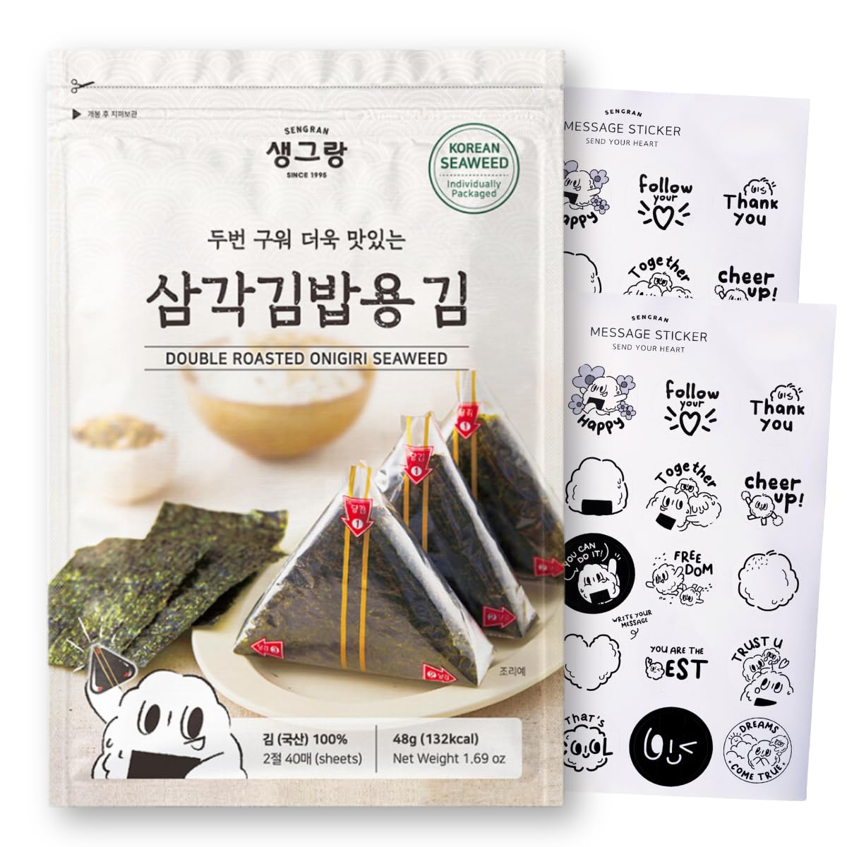 GENERIC Korean Onigiri Seaweed Wrapper, Nori Kimbap Sheets, 40 Sheets, 1.69 OZ, All Natural, Easy to Make Sushi and Rice Balls
