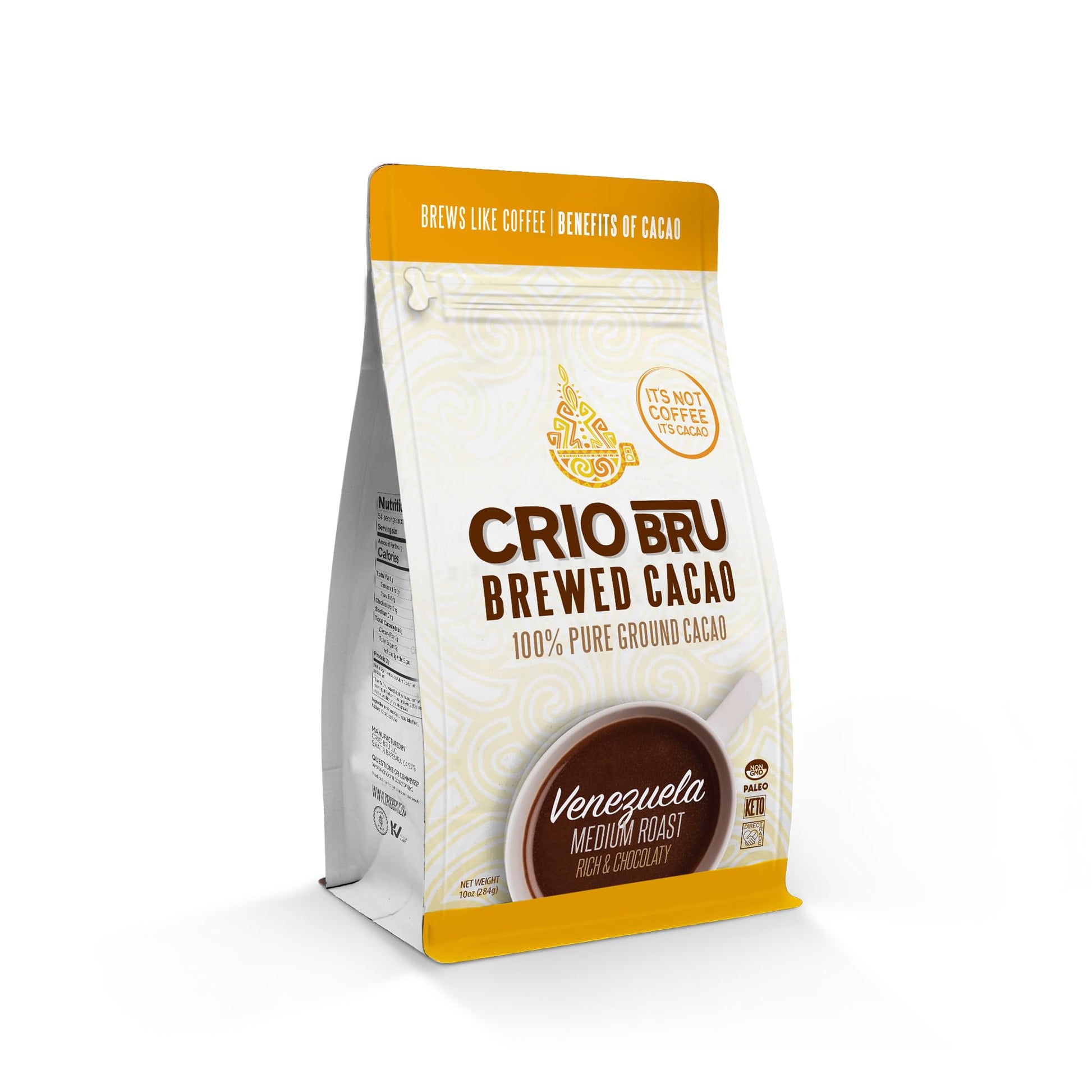 Crio Bru Brewed Cacao Venezuela Medium Roast Coffee Alternative 100 Percent Pure Cacao Beans 99 Energy Blend Free 10 Ounce Non Organic
