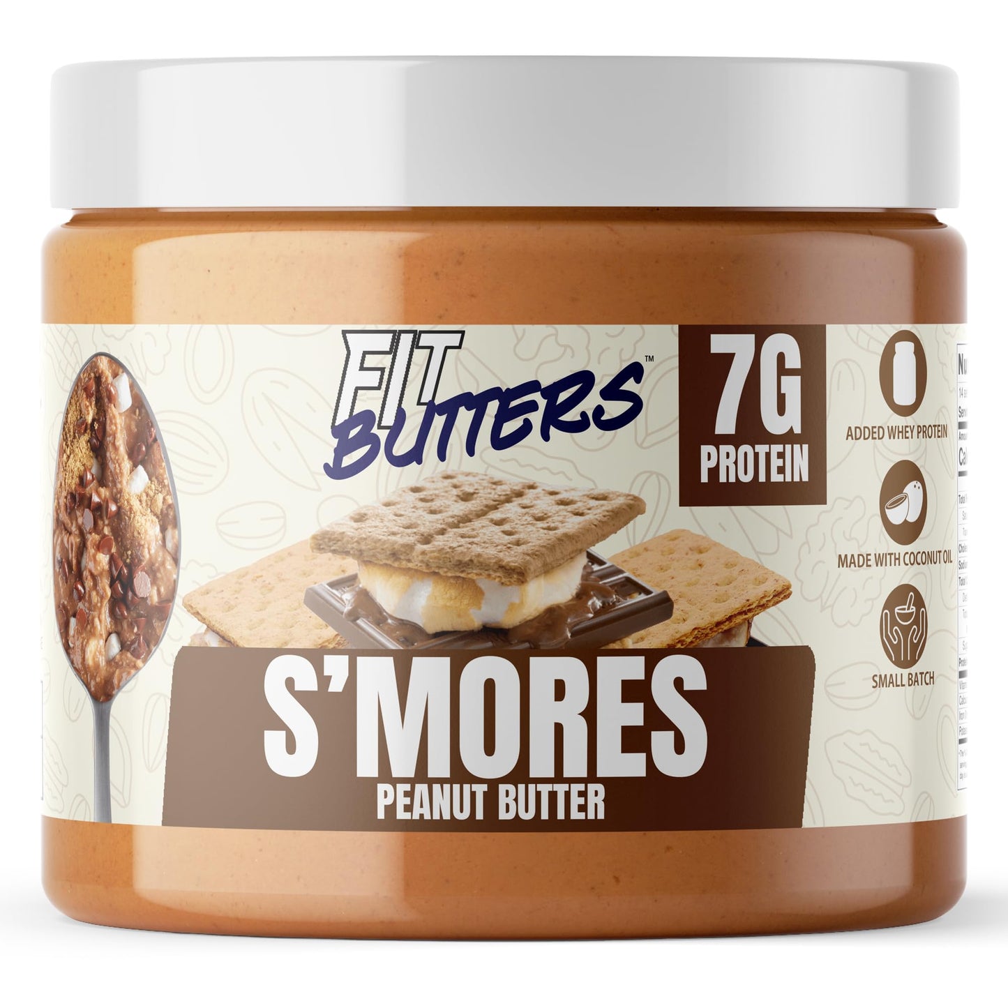 Fit Butters S'Mores Peanut Butter Spread - Added Protein and Coconut Oil, Low Carb, Low Sugar, Complete Protein Dessert Flavored