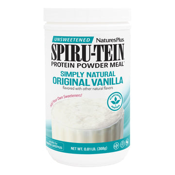 NaturesPlus SPIRU-TEIN Simply Natural, Original Vanilla - 0.81 lb - Unsweetened Plant-Based Protein Shake - Non-GMO, Vegetarian,