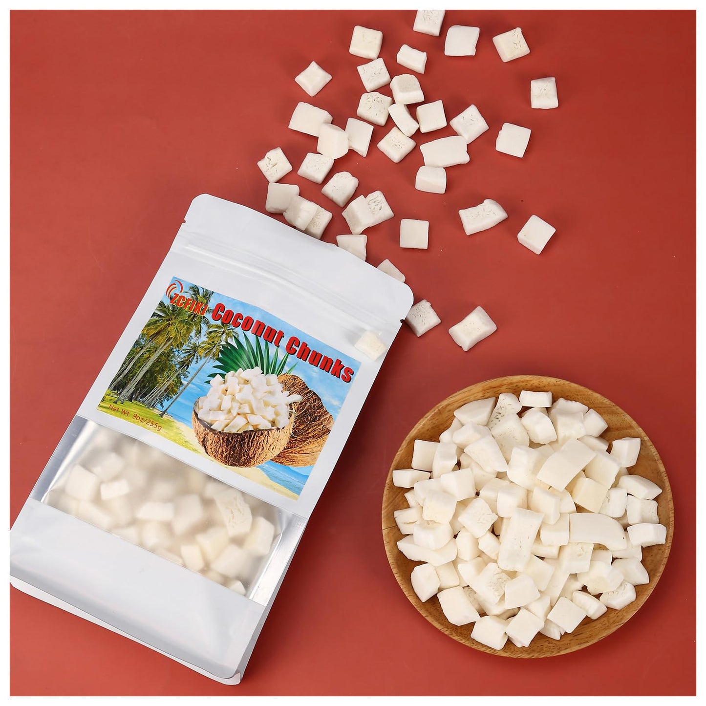 Dried Coconut Chunks Unsweetened Natural Coconut Crunchy Snacks Healthy Tropical Fruit Snack 9 OZ/255g In Resealable Bags No Art