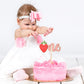 PEUTIER Wooden Strawberry Cake Topper - Pink - 6.3 x 7.5 inches - Model 13113 - Perfect for First Birthday and Baby Shower Parties