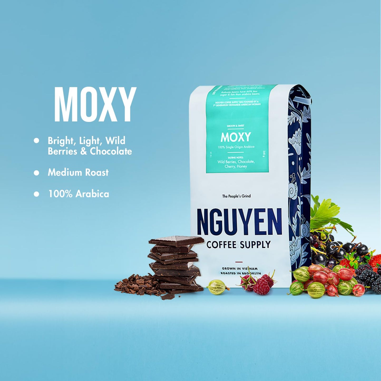 Nguyen Coffee Supply Moxy Arabica Medium Roast Whole Coffee Beans, 12 oz Bag, Single Origin, Low Acid, High Caffeine