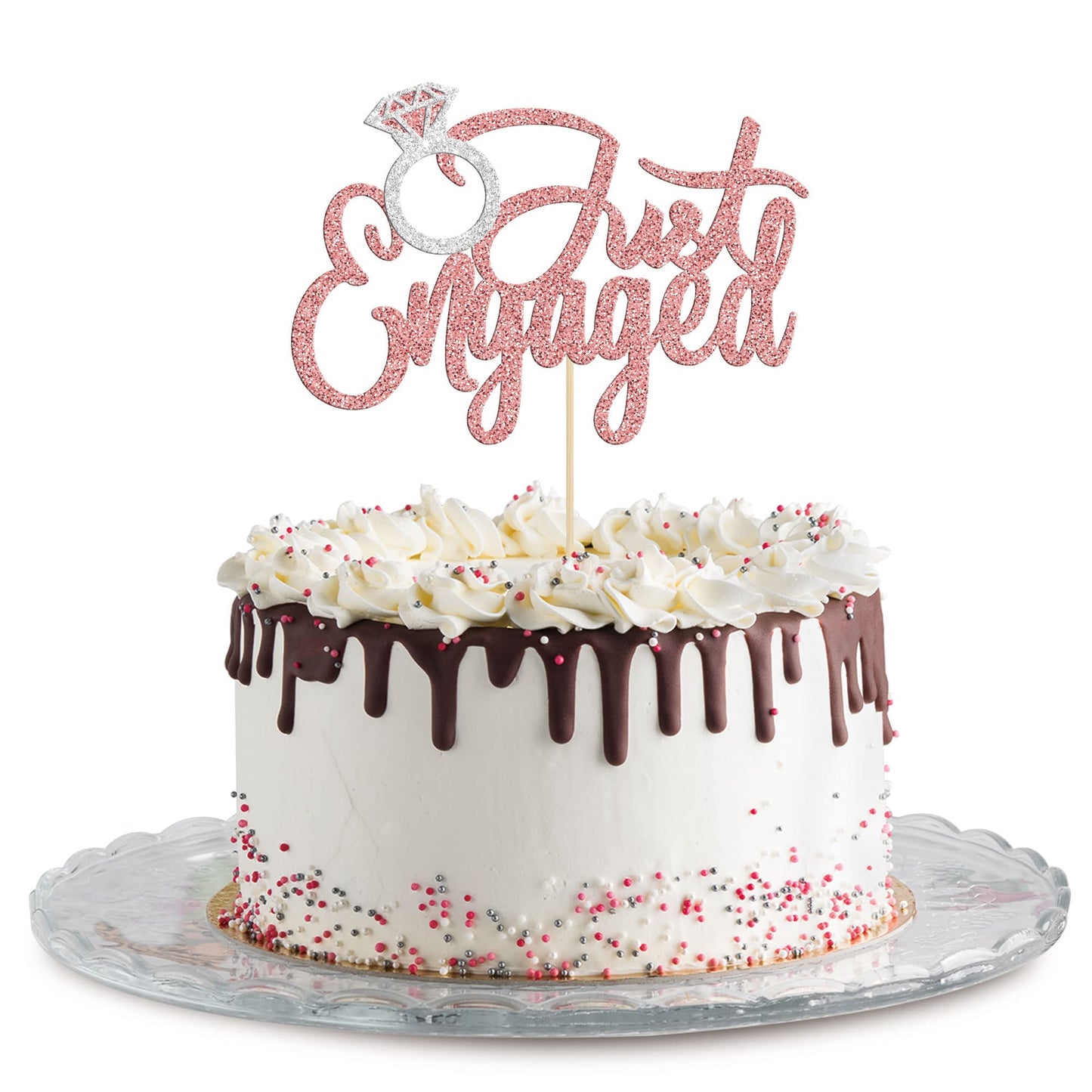 Gyufise Engagement Cake Topper, Rose Gold Glitter, Small Size, Model UKZN0552-RG, Paper Material, Wedding Party Decoration