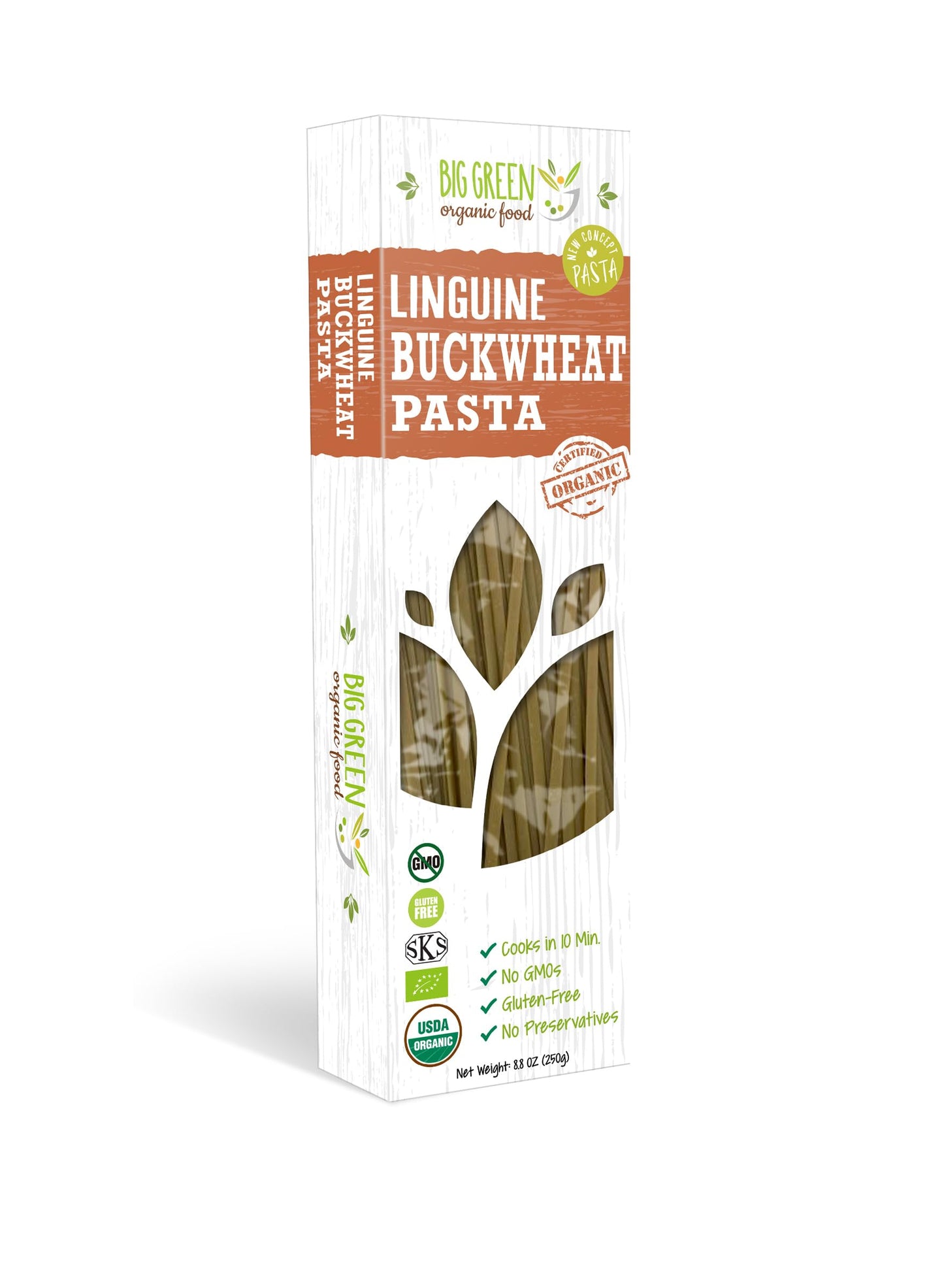 Big Green Organic Food- Organic Buckwheat Linguine  Gluten-Free  Single Ingredient  Pure Buckwheat  Non-Gmo  Vegan  Wheat And Rice Alternative  8.8Oz (1 Pack)