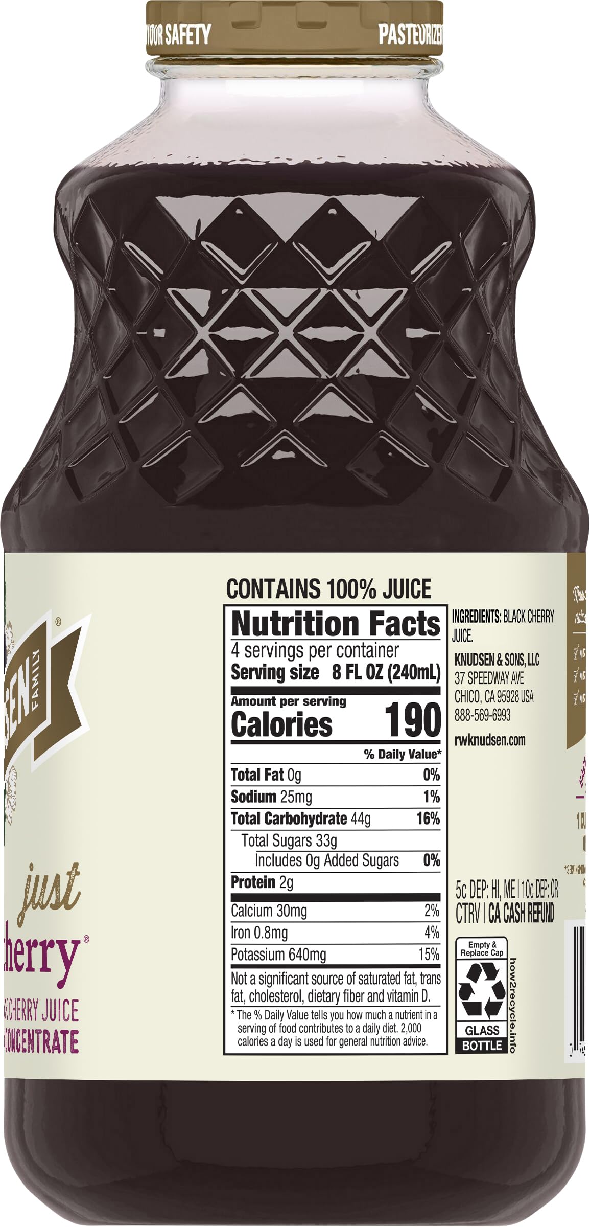 R.W. Knudsen Just Black Cherry Juice, 32 Ounces (Packaging May Vary)