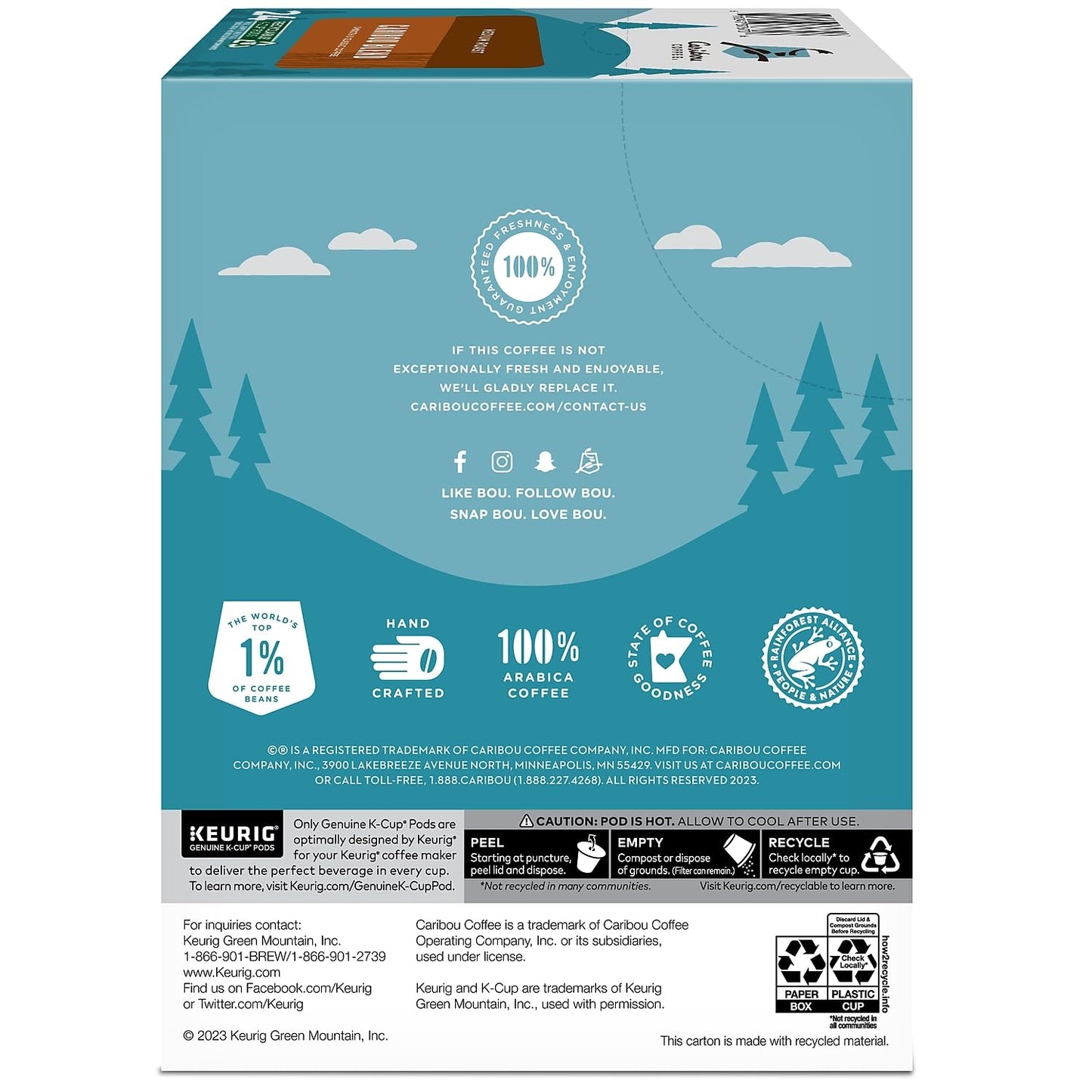 Caribou Coffee Caribou Blend, Single Serve Coffee K-Cup Pod, Medium Roast, 48-Count For Malt-Inspired