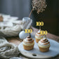 ZHUOWEISM 30 PCS Cupcake Toppers Glitter Happy 100 Days Birthday Picks Small Gold Bamboo
