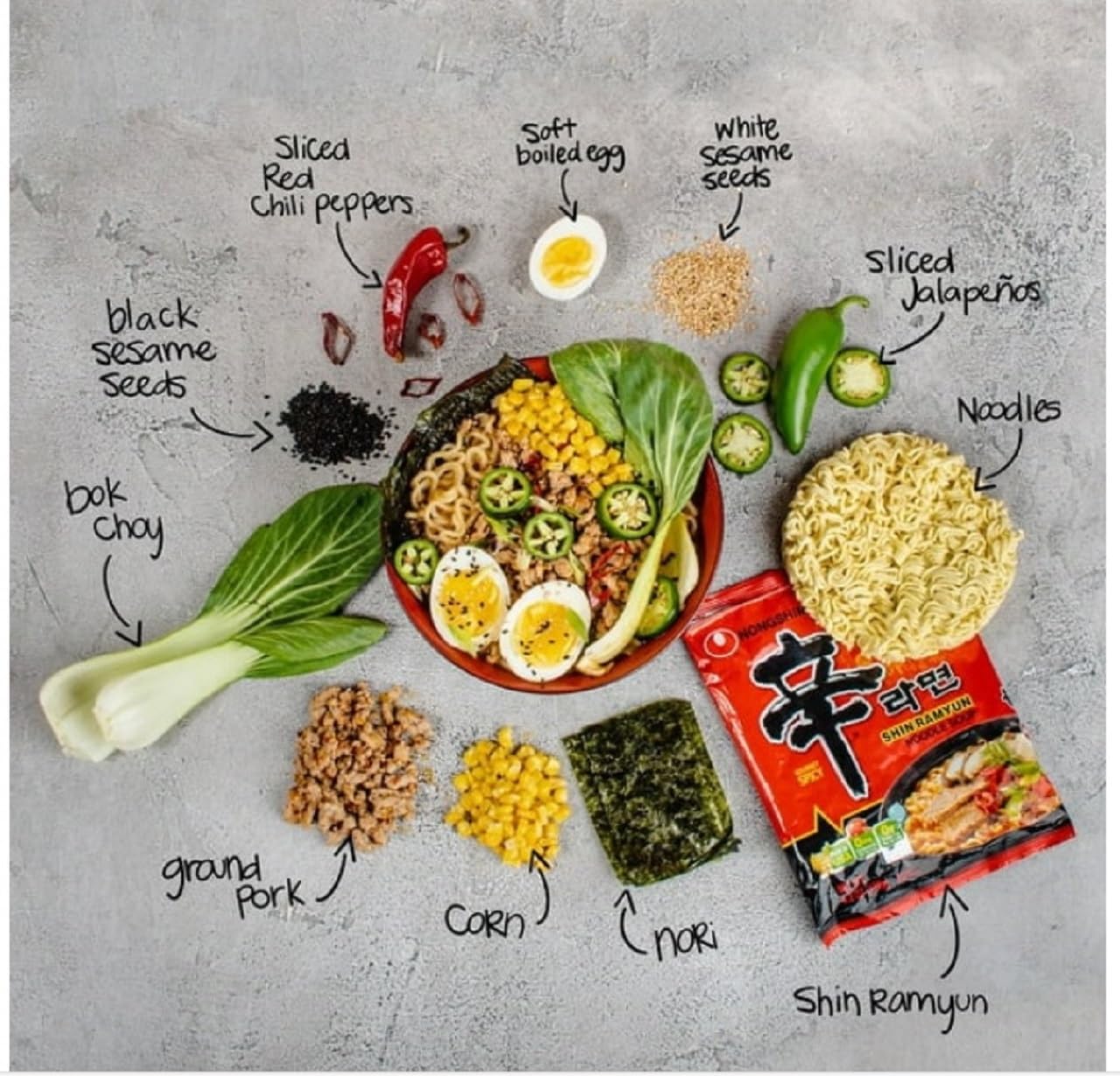 Case Set - Korean Shin Ramen Instant Noodles - 4 Goi Mi Han Quoc Shin - 4.58 Oz Per Bag X 4 Bags Per Order - Made In South Korea