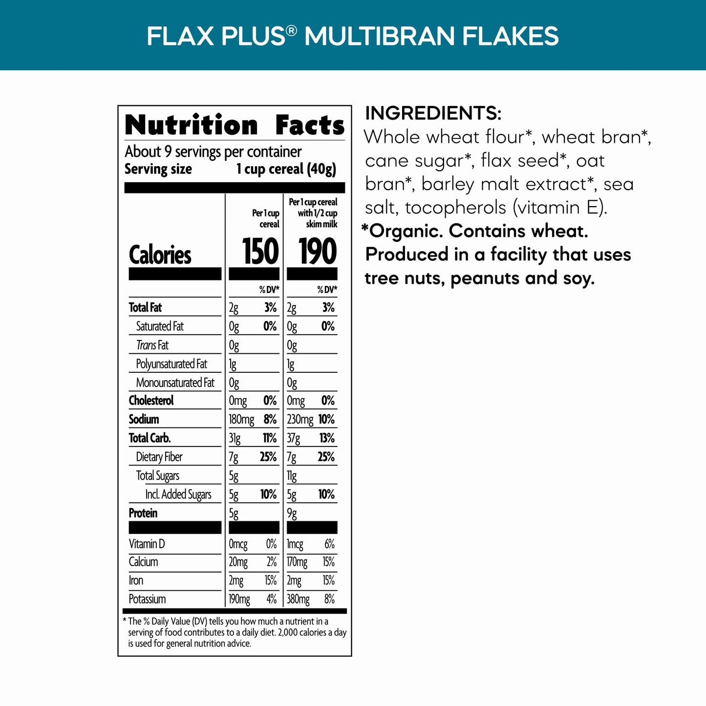 Nature'S Path Organic Flax Plus Multibran Flakes Cereal, 13.25 Ounce, Non-Gmo, 16G Whole Grains, With Omega-3 Rich Flax Seeds
