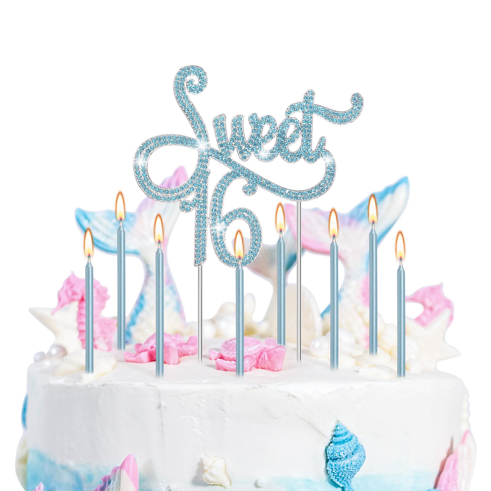 Tondiamo Sweet 16 Birthday Decorations Rhinestone Sweet 16 Cake Toppers 20 Pcs Metallic Happy Birthday Candles 16 Cake Decoratio