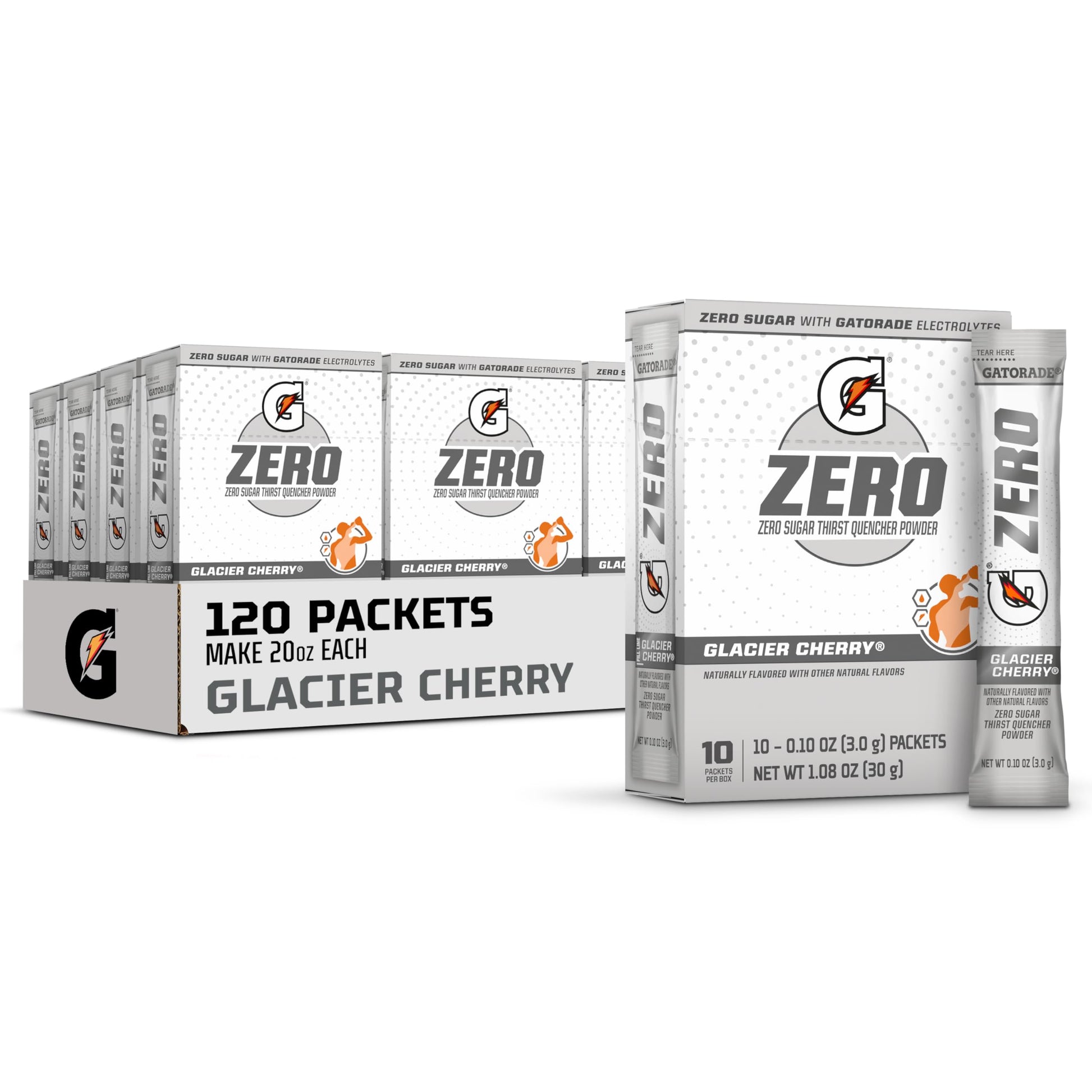 Gatorade G Zero Sports Drink Mix Powder Packets, Glacier Cherry, Electrolyte Powder Drink Mix for Hydration, Zero Sugar, Total 1