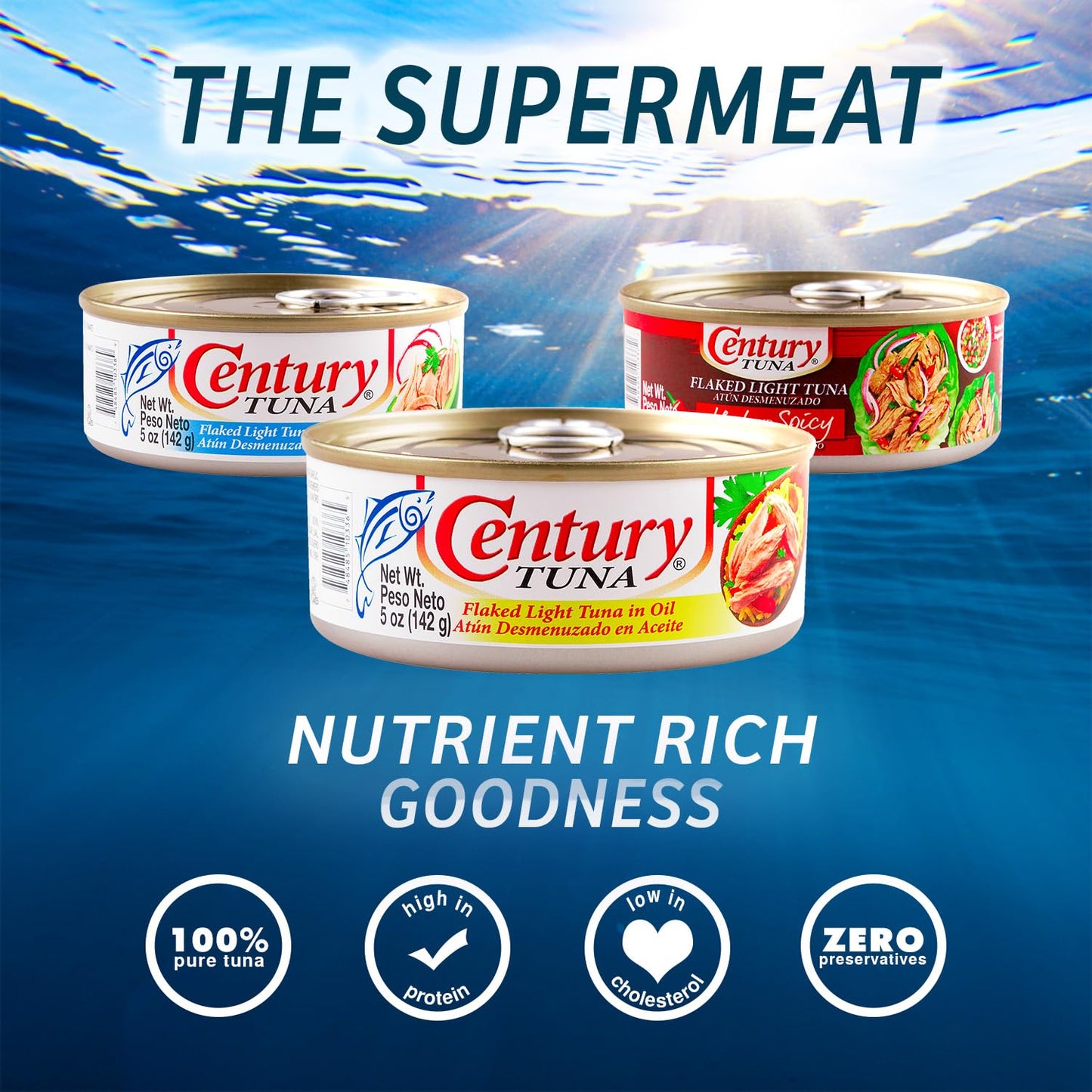 Century Tuna Premium Flaked Light Tuna In Oil - Six (6) 5 Oz. Cans - 100% Hand-Flaked (Not Machine-Processed), Slow-Cooked Tuna;