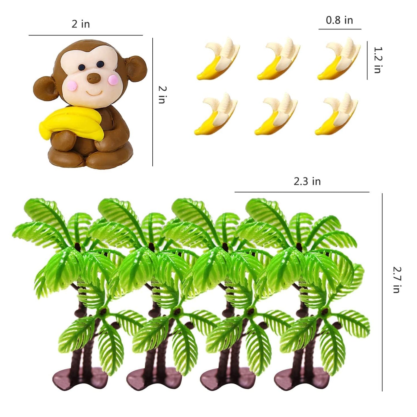11 Pcs Monkey Cake Topper With Coconut Trees Banana Cake Decoration For Jungle Safari Animal Themed Birthday Baby Shower Party S