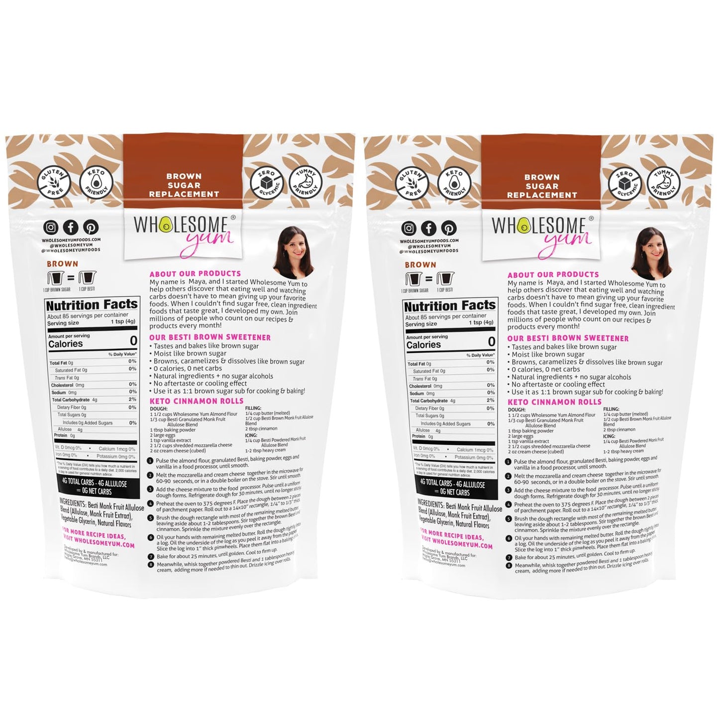 Wholesome Yum Besti Natural Brown Sugar Substitute - Keto Brown Monk Fruit Sweetener Blend With Allulose (No Erythritol) - Non G