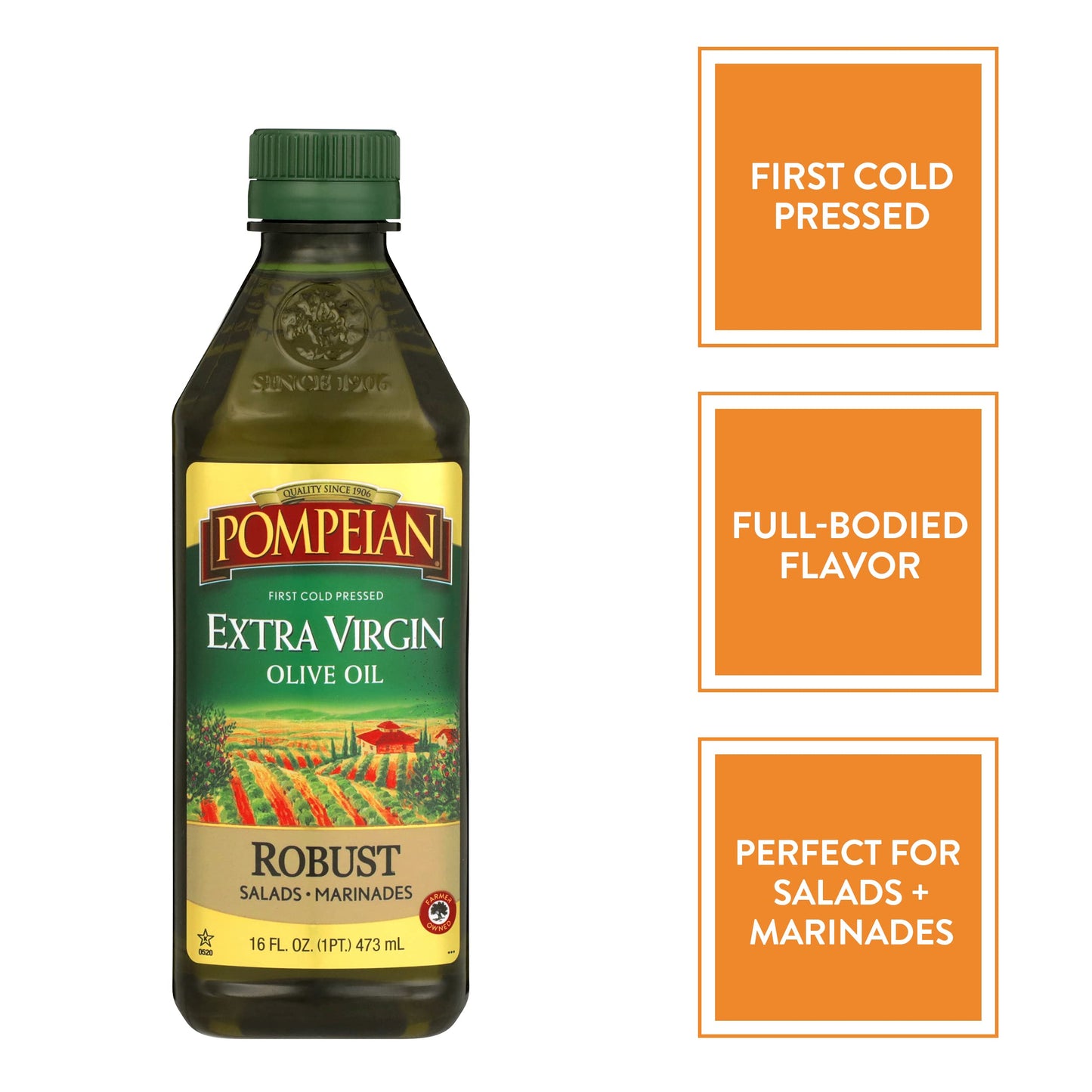 Pompeian Robust Extra Virgin Olive Oil, Contains Polyphenols, First Cold Pressed, Full-Bodied Flavor, Perfect For Salad Dressing