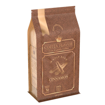 Cinnamon Flavored Whole Bean Coffee - Organic, Single Origin, Naturally Flavored, Medium Roast, 100% Arabica, Warm and Smooth - 