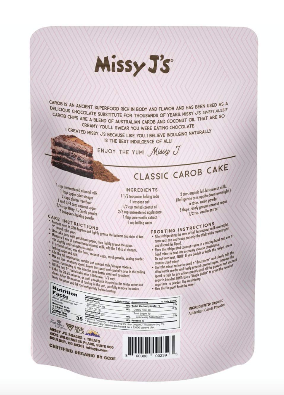 Missy Js Organic Sweet Aussie Carob Powder, 8 Ounce, Natural Snack Alternative