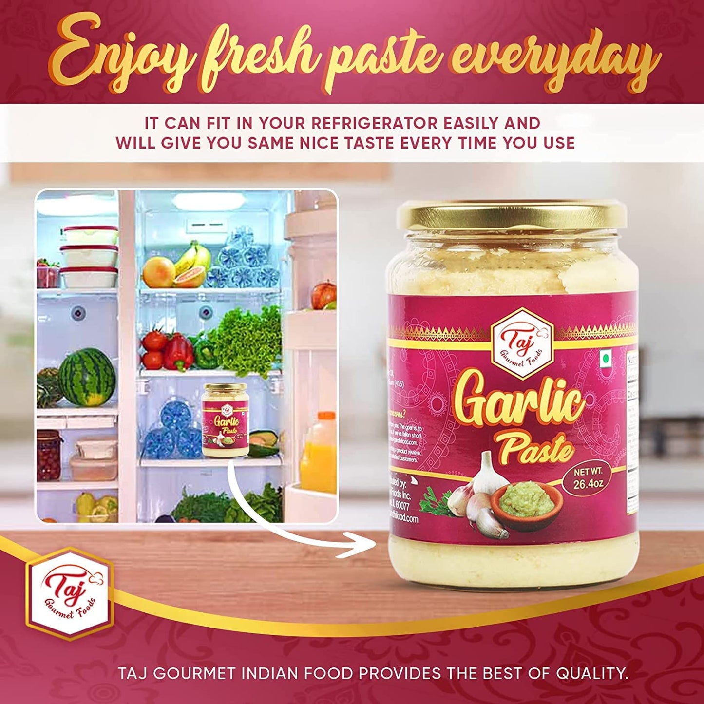 Taj Garlic Paste | Fresh Garlic Cooking Paste | 300G (10.5Oz)