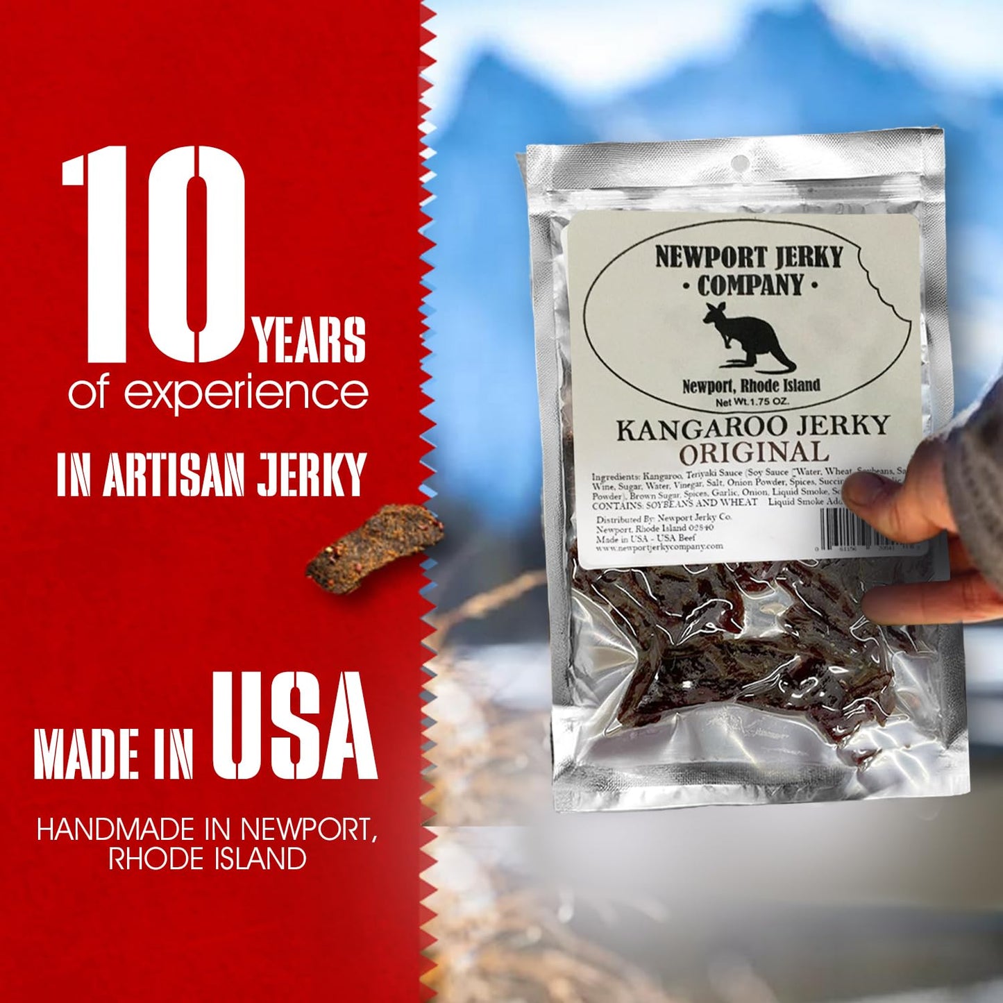 NEWPORT JERKY COMPANY Kangaroo Jerky | Handmade Gourmet | 1.75 Ounce Pack
