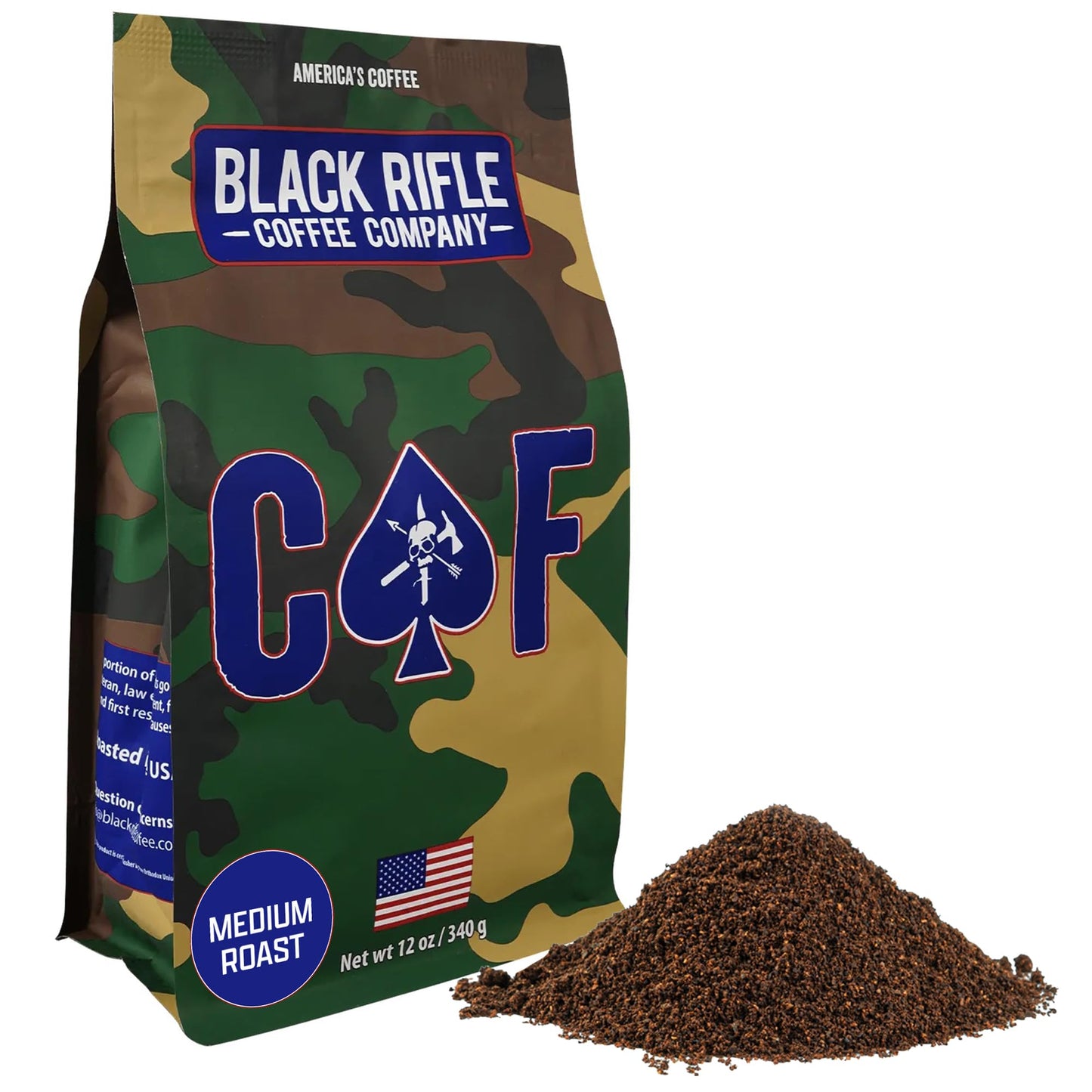Black Rifle Coffee Company Ground Coffee Medium Roast, 12oz Bag, Arabica Beans, Colombian & Brazilian Blend
