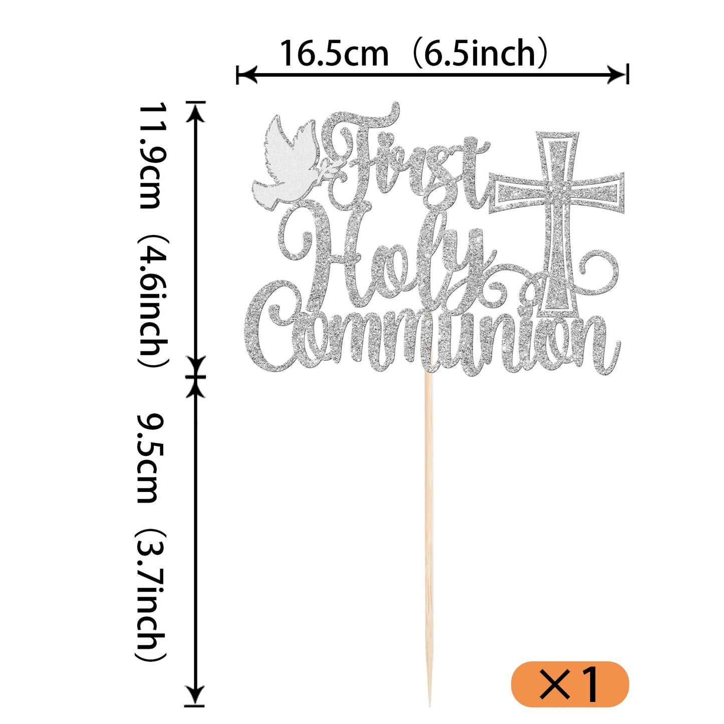 YCTHUNFISH Cake Topper Glitter Cross Religious Pigeon Decorations for Baptism, Baby Shower, 1st Birthday, Silver, Paper