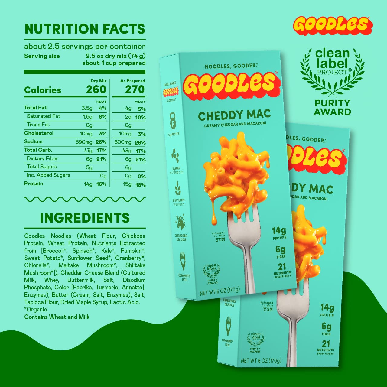 Goodles Cheddy Mac Creamy Cheddar And Macaroni Pasta - Nutrient Packed With Real Cheese, Fiber, Protein, Prebiotics, Plants, & V