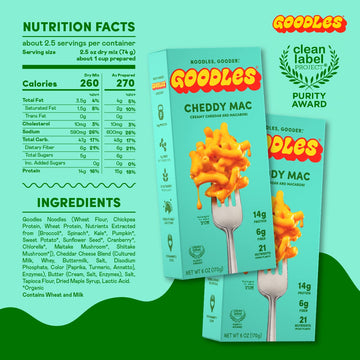 Goodles Cheddy Mac Creamy Cheddar And Macaroni Pasta - Nutrient Packed With Real Cheese, Fiber, Protein, Prebiotics, Plants, & V