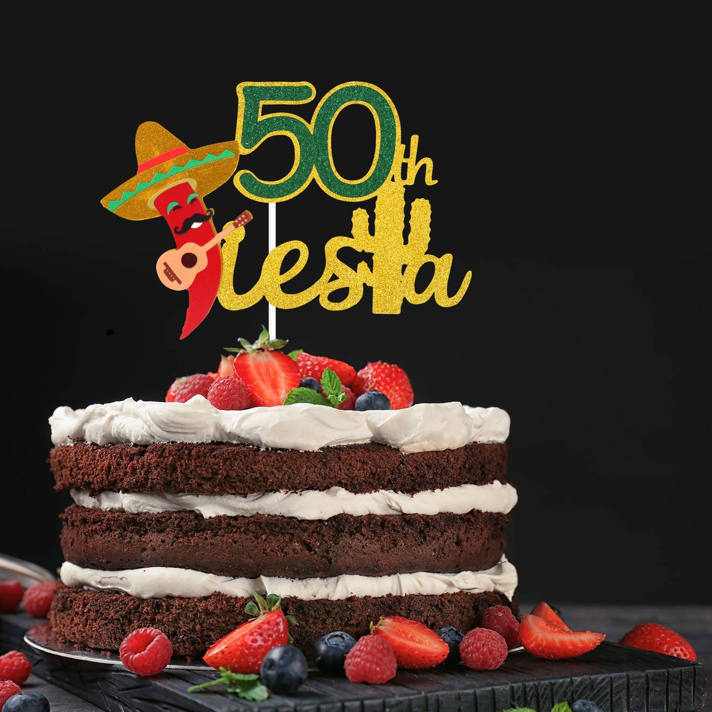 Caiwowo Taco Bout 50 Birthday Cake Topper - Glitter Paper Decoration for Fiesta Party, Model 1