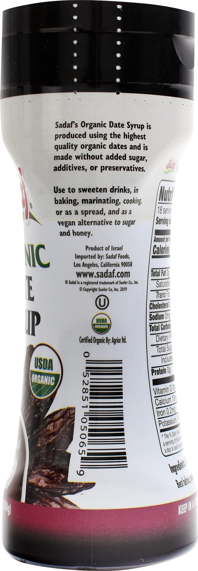 Sadaf Organic Date Syrup in Squeeze Bottle - Date syrup Organic Certified by IQC No Sugar Added - Vegan Honey - Kosher - 12.3 oz
