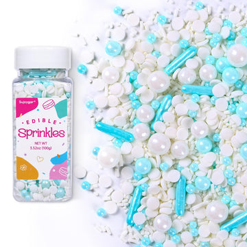 Blue Sprinkles for Cake Decorating, 3.52oz Edible White Pearl Sprinkles, Cupcake Sprinkles, Baking Sprinkles, Ice Cream Sprinkle