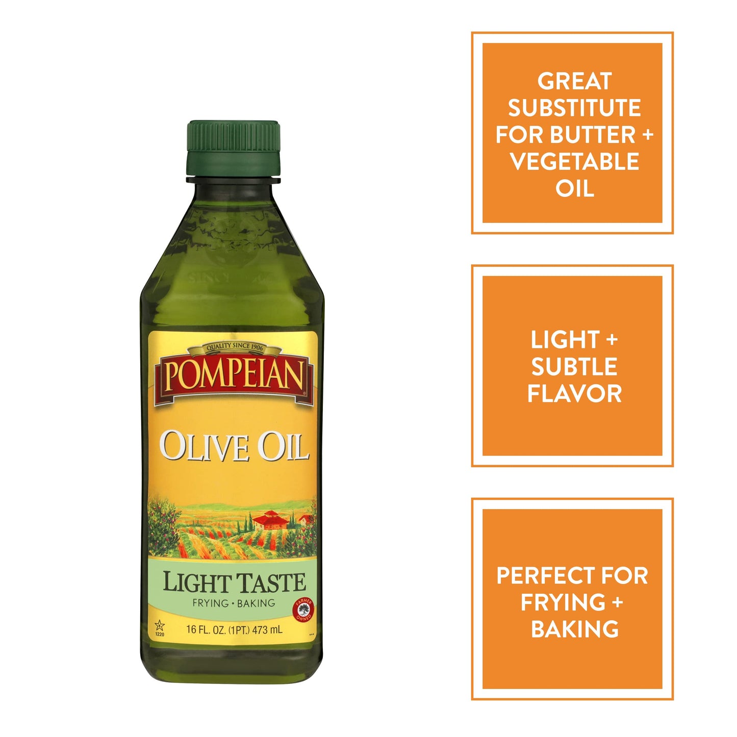 Pompeian Light Taste Olive Oil, Subtle Flavor, Non-GMO, 16 Fl Oz